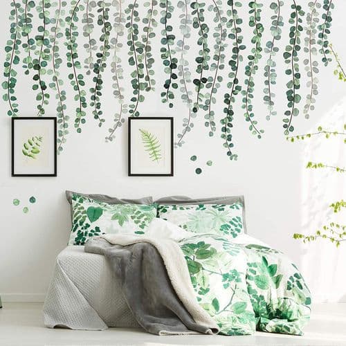 Eucalyptus Vine Leaf Wall Decals in Green, Removable Watercolor Art