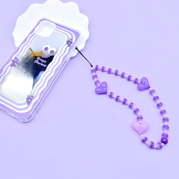 Kawaii Hjerteformede Perlebesatte Telefon Charms Håndlavede Akryl Armbånd