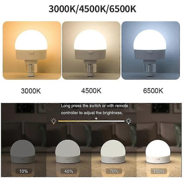 2 pcs E27 Rechargeable Light Bulbs with 3 Color Temperatures, Table Lamp with Remote Control and Timer (FMY)