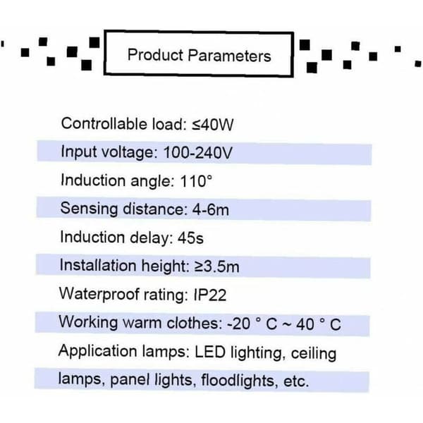 Infrarød Bevegelsessensor LED Downlight PIR 100v-240v Lysbryter - for Automatisk Belysning av Ganger