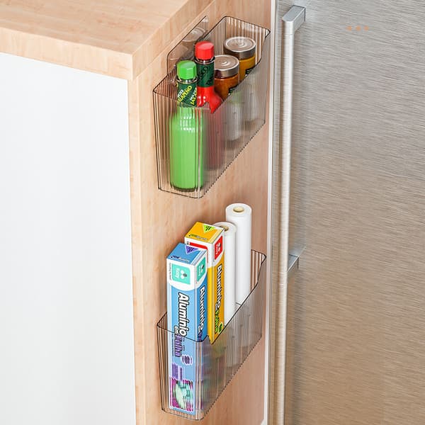 Self-Adhesive Wall-Mounted Storage Boxes for Kitchen Cabinet Doors - Kitchen Organizer for Small Items (Transparent)