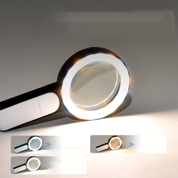 Magnifying Glass with 18 LED Lights - 30x Handheld Magnifier Reading Glass with 3 Lighting Modes, High KLB
