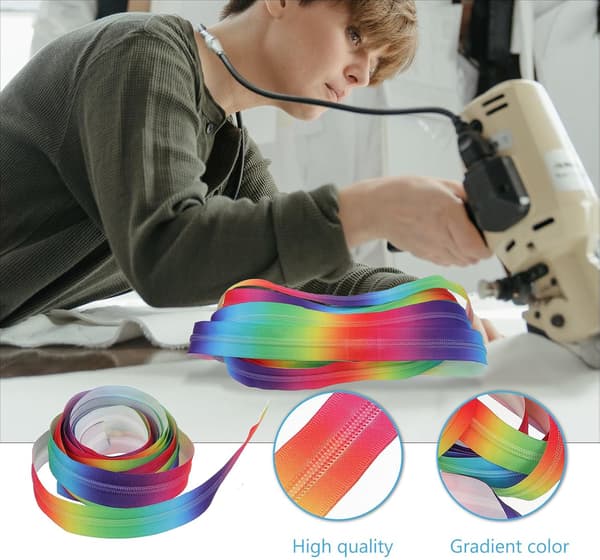 Rainbow Nylon Coil Zipper 5 Yards Long Colorful Gradient Zipper for Tailors and Sewing Crafts