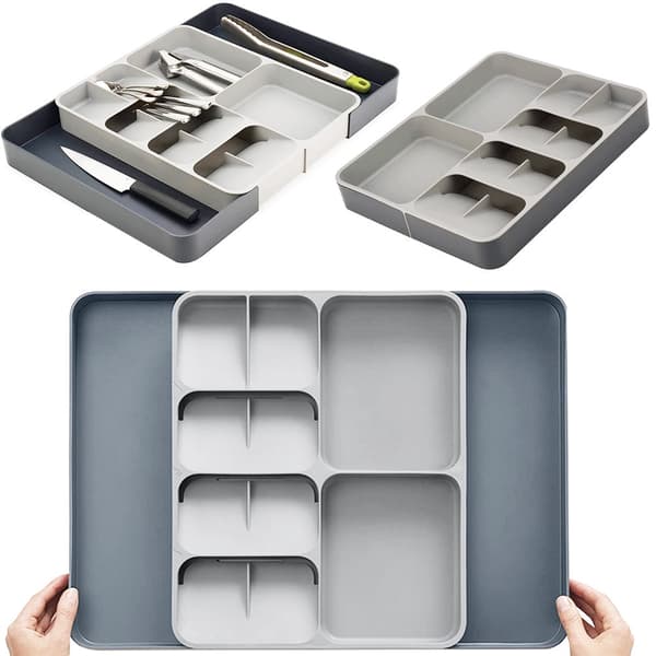 Extendable Cutlery Tray for Kitchen Drawer Plastic Grey 28–50x39 cm 868