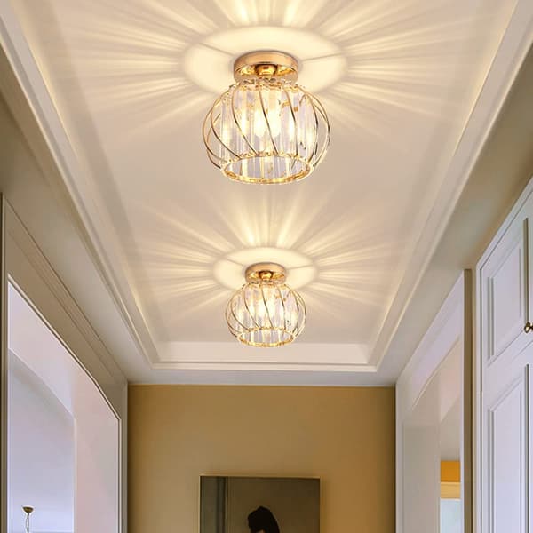 Golden Modern E27 Ceiling Lamp Crystal Ceiling Lights Living Room Lamps Kitchen Lamps Semi-Flush Mount Ceiling Light