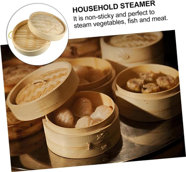 21 cm dampkurv med låg, 2-delt sæt, robust genanvendelig køkkendampkoger til Dim Sum