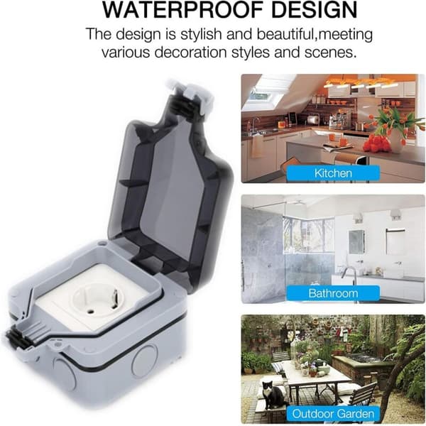 Waterproof Outdoor Wall Socket, IP66 Waterproof Outdoor Socket for Kitchen, Bathroom, Garage, Pool and Garden