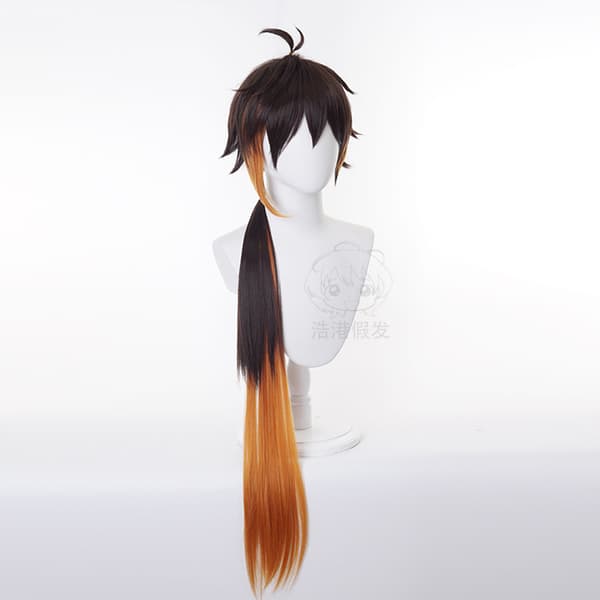 Harakami Zhongli cosplay peruk cos peruk anime gradient långt hår
