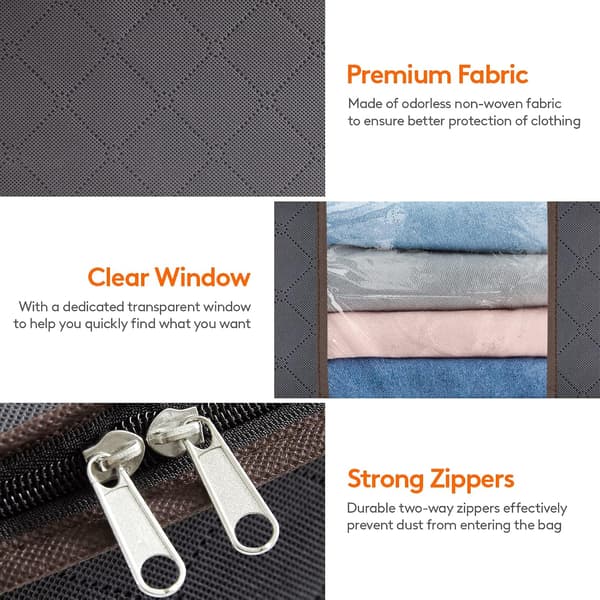 3 Pcs Clothes Storage, Foldable Clothes Storage Boxes with Reinforced Handle, Durable Fabric Bags for Clothes Storage and Transparent Window 3PC 3PC