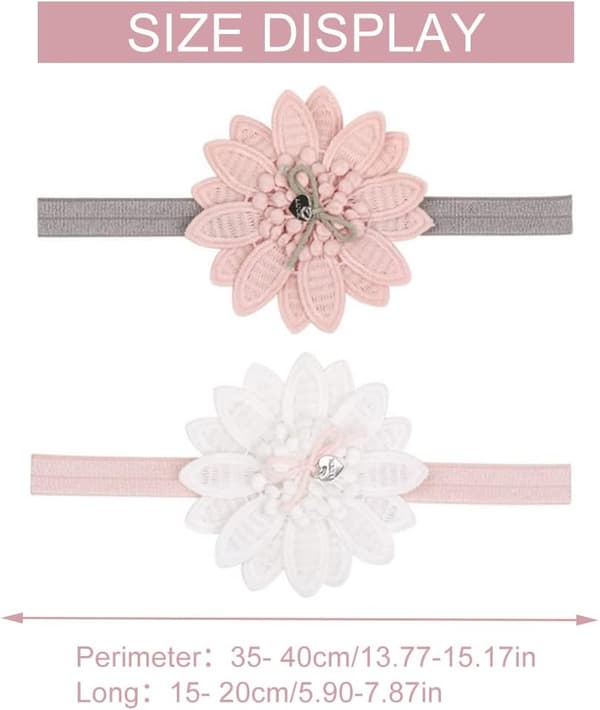 Blomsterpannebånd, blomsterpannebånd for jenter, sett med 2 baby