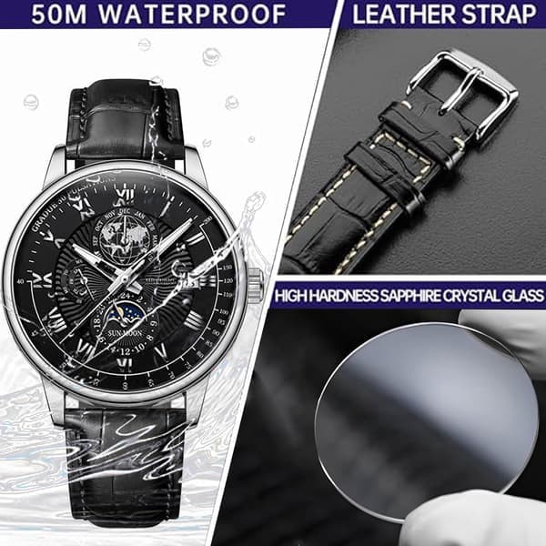 Automatic Watch – Luxury self-winding men's watch with date, luminous hands, and sapphire crystal