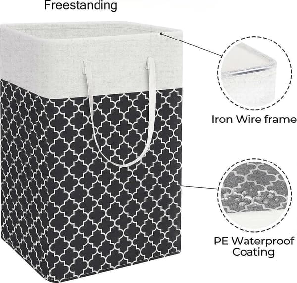 Large Laundry Basket - Freestanding Waterproof Laundry Hamper with Extended Handle - Foldable Tall Laundry Basket