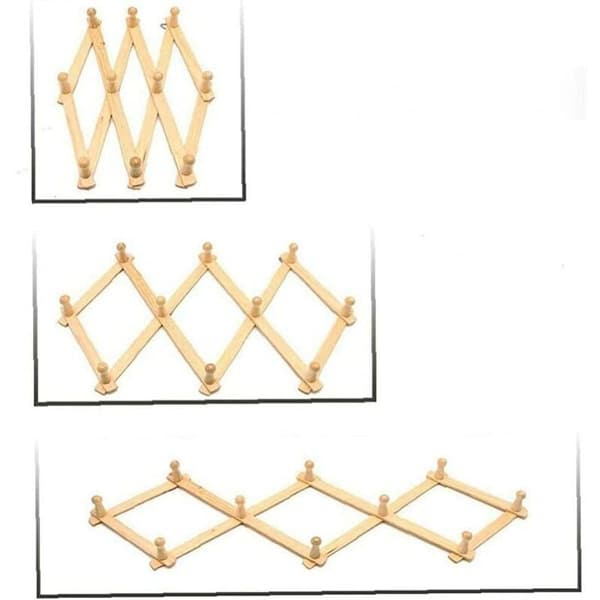 Natural Wood Wall Mounted Expandable Accordion Coat Rack Hook K