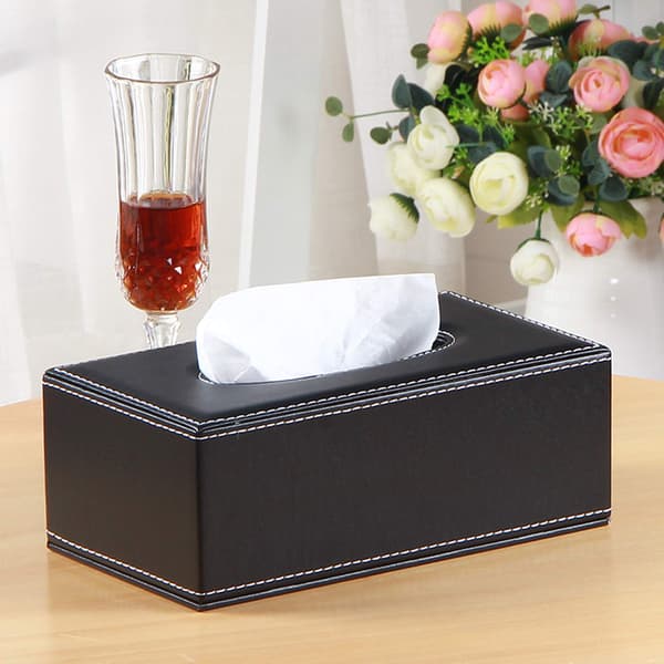 PU Læder Tissue Box Cover med Magnetisk Låg - Sort Rektangulær Holder til Hjem, Kontor & Bil