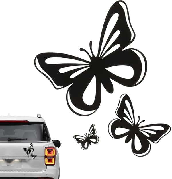 Butterfly Car Decal, Reflective Girl Car Decals - Black and White Sunscreen Waterproof Windshield Wall Decals