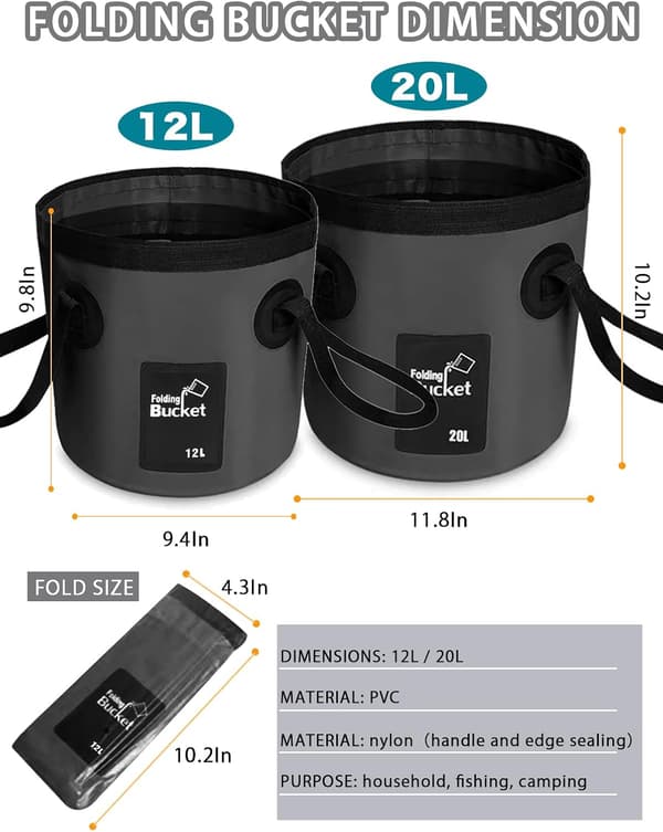 Foldable bucket with handle, lightweight foldable water 20L, multifunctional portable foldable bucket washbasin, black