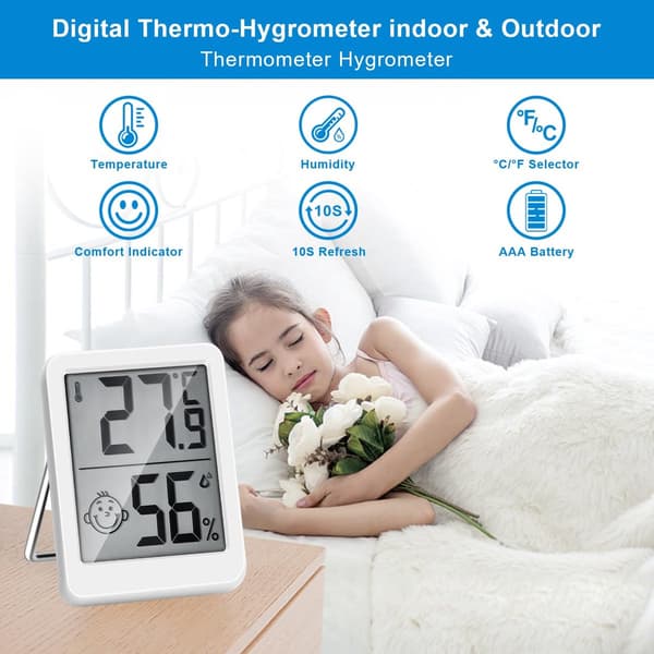 Højpræcisions digitalt termometer, indendørs termometer, hygrometer, fugtighedsindikator med stor display og termometer, perfekt til overvågning af h...