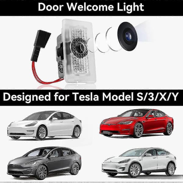 Tesla Model 3 Model Y Model S Model X Dörrlogotyp Projektorlampa, 4 st/förpackning