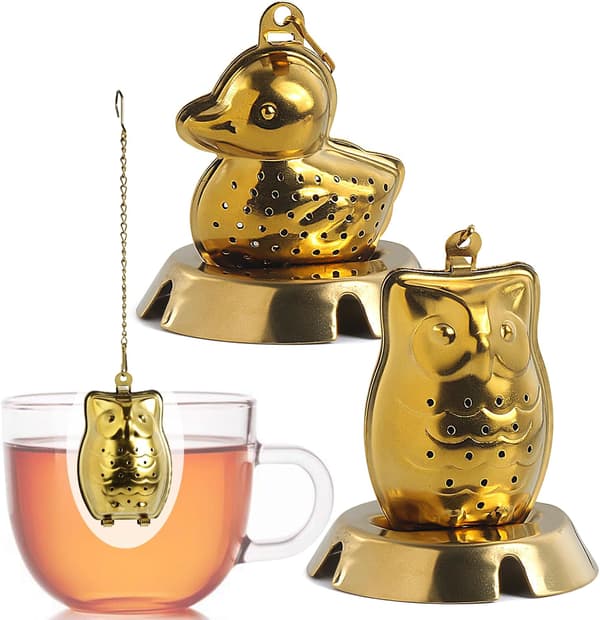 Te-infuser 2 st Lösa te-silar Te-diffusorer för löst te Söta tekulor i anka- & ugglaform (Guld)