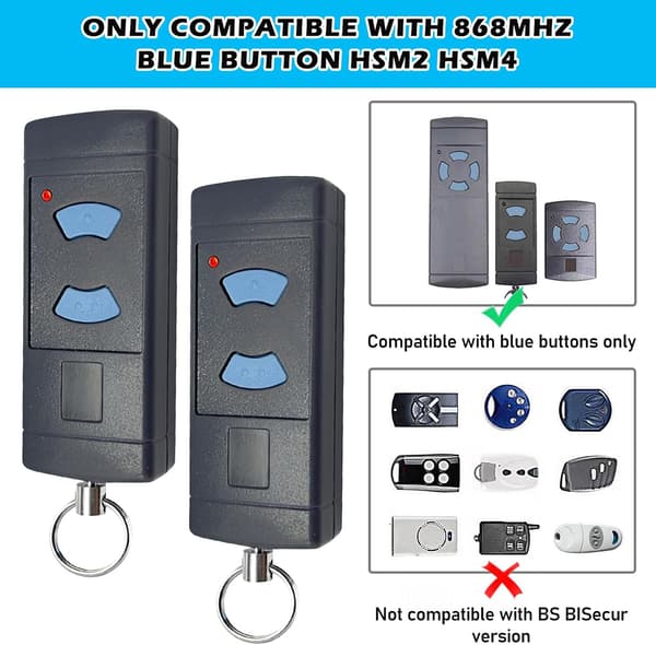 2 st Hor-HSM4 868 MHz Garagefjärrkontroll Hormann Garageport