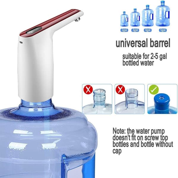 Uppgraderad vattenflaskpump, USB-laddningsbar vattenflaskpump dricksvattenpump, 2-5 gallon universal bärbar elektrisk vattendispenser