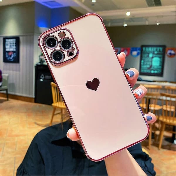 Compatible Case for iPhone 12 Pro Max 6.7 inch, Plated Love Heart, Funny Cute Side Pattern, Soft TPU Airbag, Anti-fall, Shockproof Camera Protection