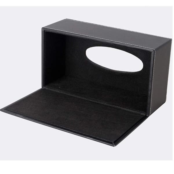 PU Læder Tissue Box Cover med Magnetisk Låg - Sort Rektangulær Holder til Hjem, Kontor & Bil