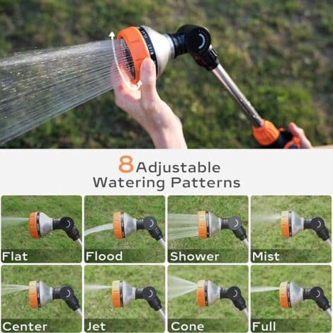 Heavy-duty Metal Spray Lance with 8 Spray Patterns, 47 cm Long Nozzle with Thumb Flow Control and 180° Adjustable Spray Angle.