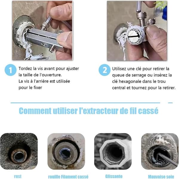 Broken Tap Extractor, Metal Faucet Angle Valve Thread Extractor, Broken Pipe Removal Tool for 1/2\" and 3/4\" Pipes, with Hex Wrenches, Silver