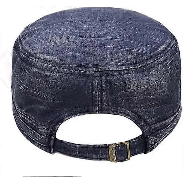 Unisex Cadet Army Cap Adjustable Flat Top Cap Washed Cotton Military Hat Baseball Cap Navy Blue