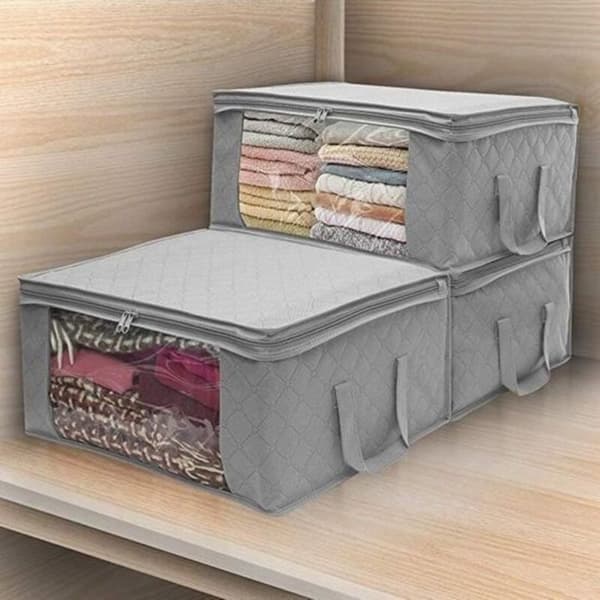 Storage Bag Foldable Clothes Storage Box Under Bed Clothing 3 pcs 48 x 35 x 20 cm