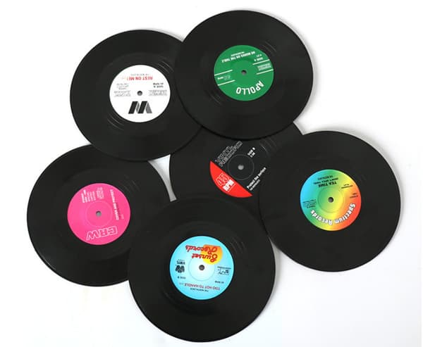 6 Vinyl Coasters with Retro CD Disc, Drink Coasters, Coasters, Re