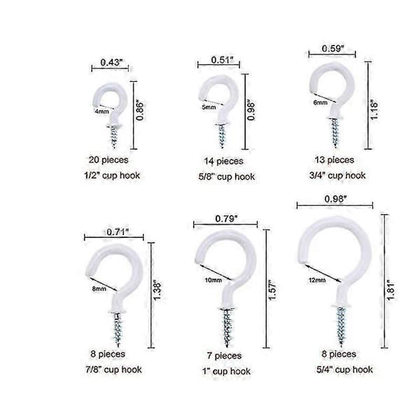 70-pack Cup Hooks Ceiling Hooks Screw Hooks Wall Hook Indoor and Outdoor Hanging Hook
