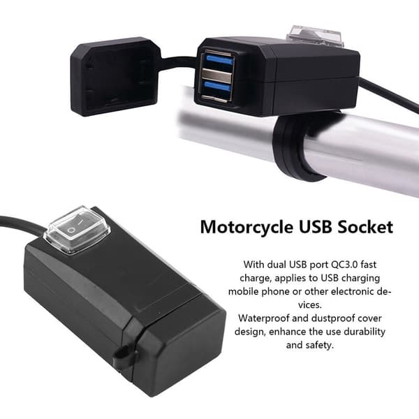 Universal Motorcycle Mobile Phone Charger with Dual Switch 12-24V