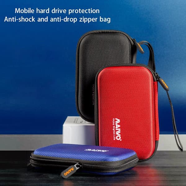 KT02 Portable Digital Mobile Hard Drive Storage Bag Shockproof and Drop-proof Protective Zipper Storage Bag Red
