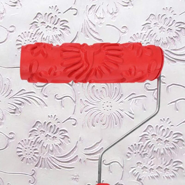 Wall Painting Tool Wall Pattern Tool Brush Tool Wall Relief Floral Pattern Paint Roller New Decorative Paint Roller Brush DIY Tool - Red