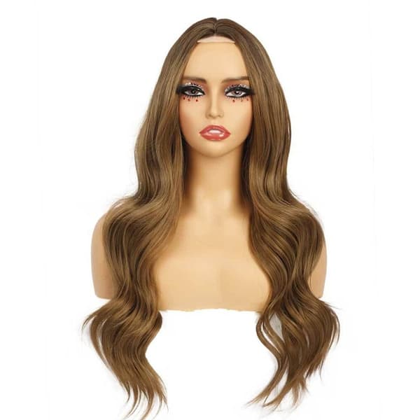 Long Human Hair Wig with Color Gradient, Wavy, for Women, Small