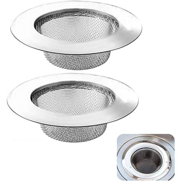 2 stk. vaskefilter, 7,3 cm afløbsfilter i rustfrit stål, vaskesi til bruser, vaskefilter, til bruser, bad, køkken