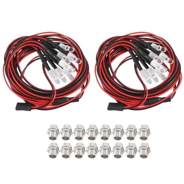 2 stk 8 LED 5mm Forlygter RC Tilbehør LED-lys til 1/10 Drift Modelbil, Hvid Rød og Gul
