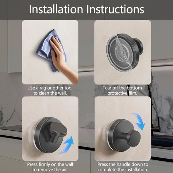 Suction Cup Towel Holder with Extra Strong Hooks for Bathroom and Kitchen, 3 Pieces, Space Gray