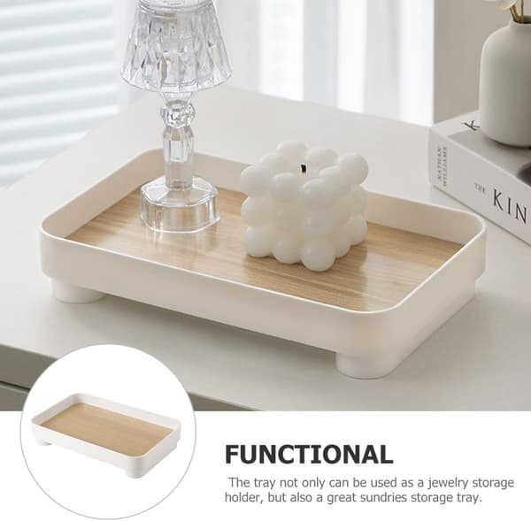 Træåre Rektangulær Smykkebakke Opbevaringsboks, Diverse Organizer til Toiletbord og Skrivebord, Parfume Makeup Displayholder