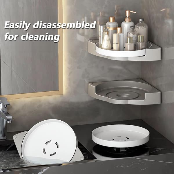 2-piece Corner Shower Caddy 360° Rotating, Drill-Free Adhesive Bathroom Organizer Storage Shelf