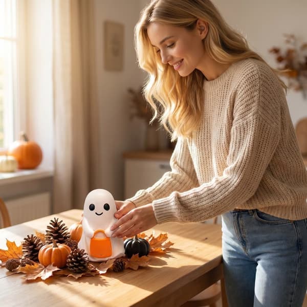 Mini Halloween-figur med græskar, sød harpiksstatue, borddekoration til hjem, kontor, efterårsfest