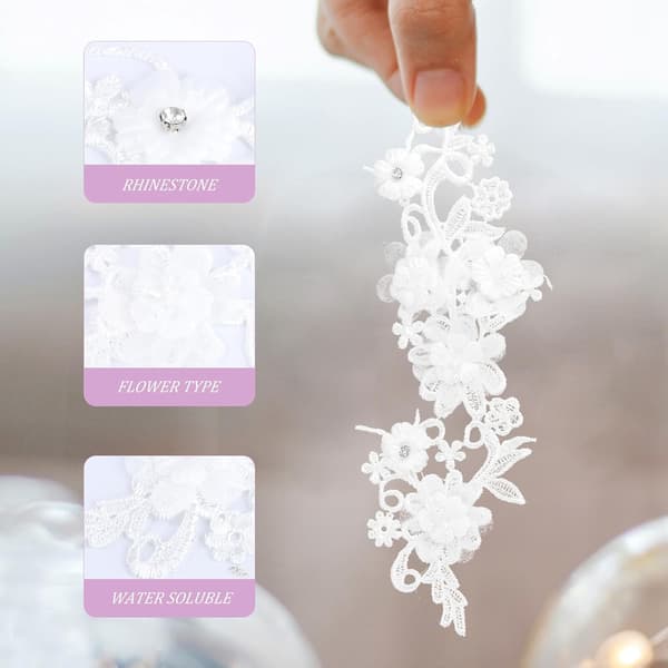DIY Hvit Blomsterblondebånd Par Perlekant for Bryllupsbånd Håndverksmateriale Pynt