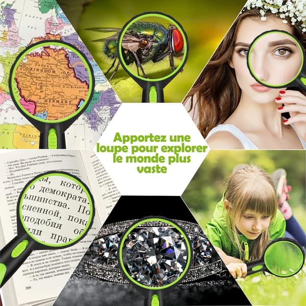 Magnifying Glass with Light, Kids 10x Magnifier 75mm Handle