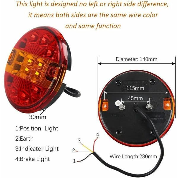 2 stk 12/24v LED-baglygte til trailer Rund belysning Hamburg til lastbil campingvogn (rød & rav, rund)