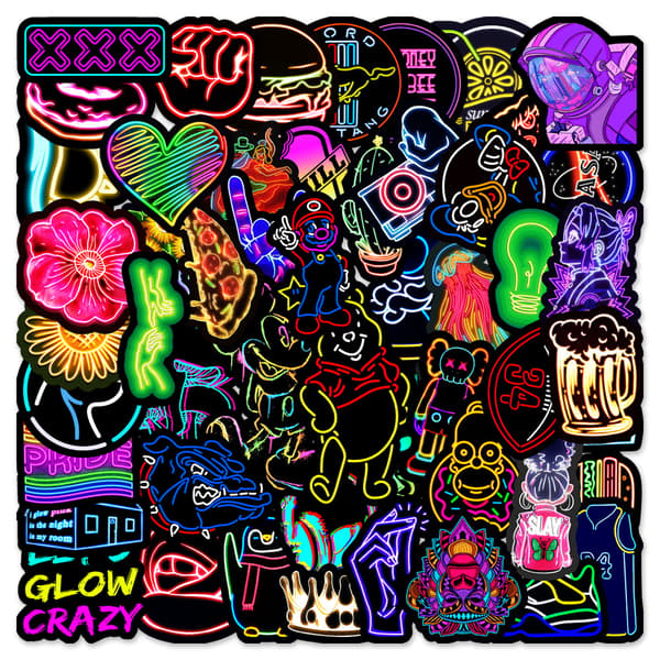 200 Stickers Neon Light Sticker Waterproof Vinyl Sticker Ae