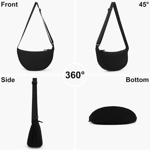 Women's Crescent Bag, Nylon Bag, Crossbody Bag, Portable Half Moon Shaped Purse with Adjustable Strap, Solid Color