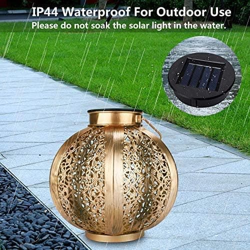 Solar Lantern LED Outdoor Solar Lamp Outdoor Hanging Waterproof Hanging Light Hexagonal Decorative Lighting-Gold