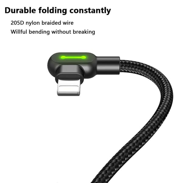 Type C to Phone 90 Degree Dual Angle LED Fast Charging Cable 1.8 Meter KLB
